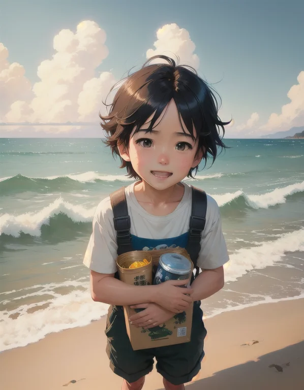 A Happy Little Boy Playing With Toys On The Beach, Simple Ar...
