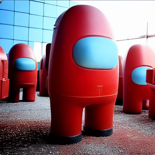 A Giant Robotic Amongus Standing In A Dystopian City, Cyberp...
