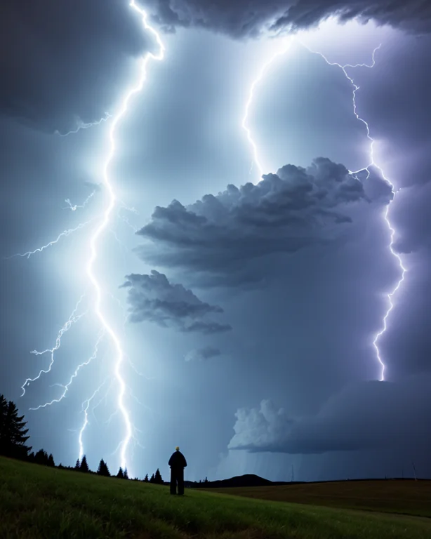 Giant All-powerful Storm Wizard, The Wide-angle At Night, On...