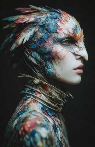 A Woman With A Bird-like Feathers Vibrant Colors High Aesthe... — Stable Diffusion AI Prompt: a woman with a bird-like feathers vibrant colors high aesthetic quality side pro...