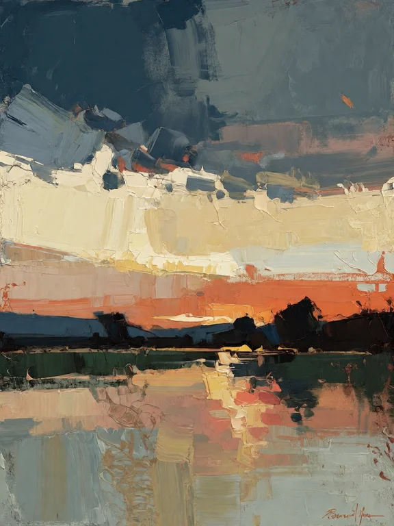 Bradhamel Art Style.the Image Is A Painterly Abstract Landsc...