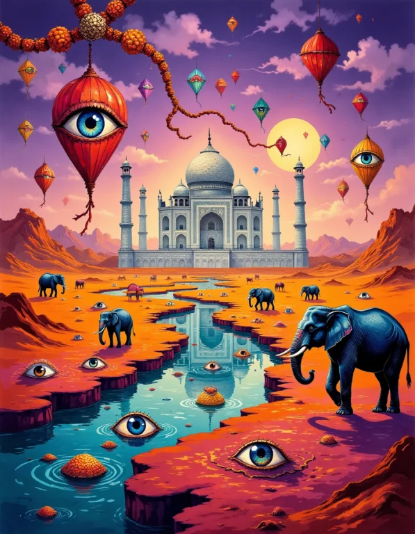 Aidmahidreamstyle, A Surrealist Painting Of India As A Dream...
