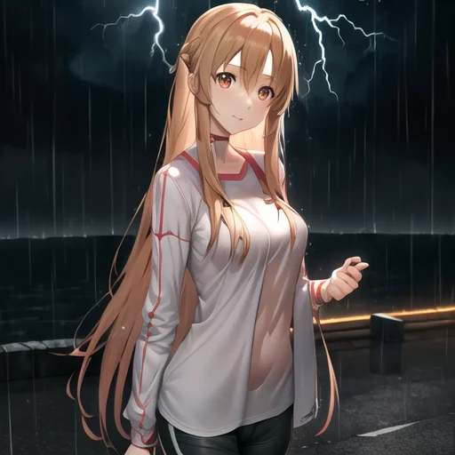 Asuna Yuuki, Swort Art Online, Casual Clothes, Rain, Flashes...