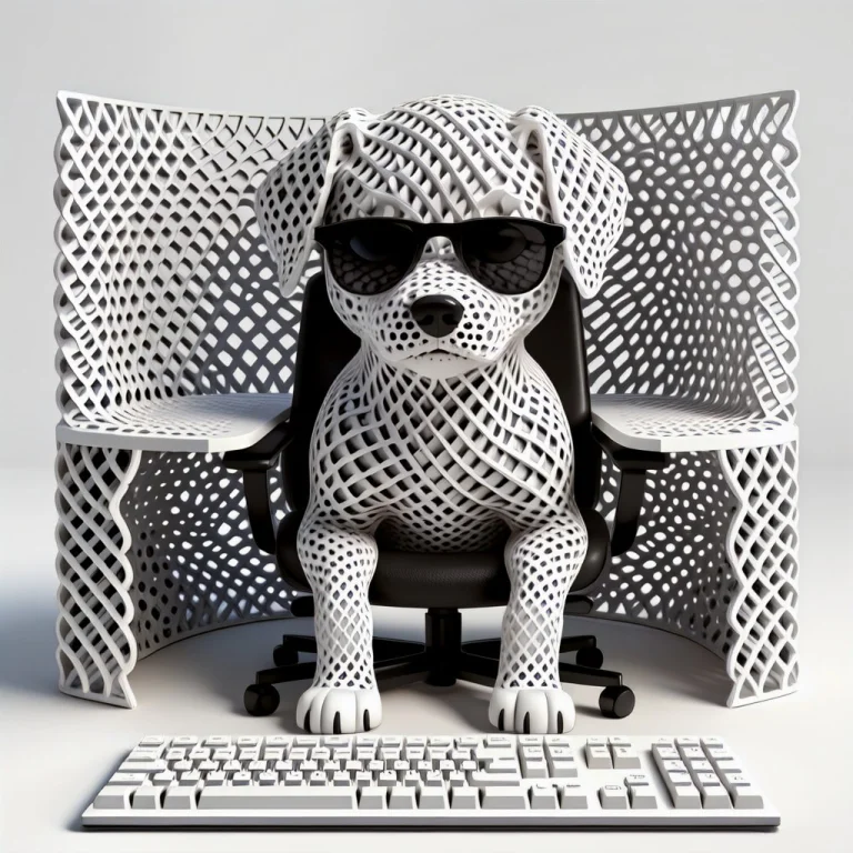 An Adorable Small Puppy Sitting Upright On An Office Chair A...