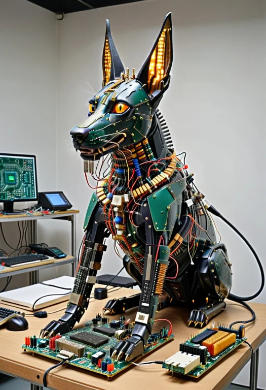 Dense Circuitry, Anubis Dog Constructed Entirely From Layere...