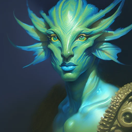 Close-up Portrait Of A Minoan Teal Merfolkperson, Fantasy, M...