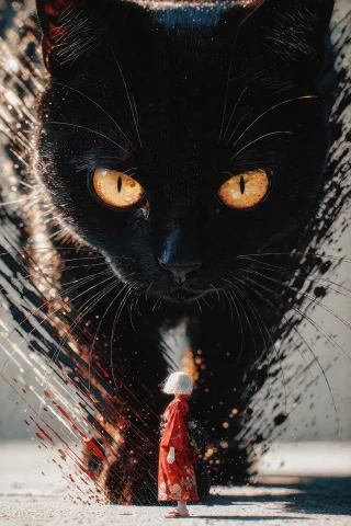 Action Movie Poster With Diagonal Speed Strokes A Towering,... — Stable Diffusion AI Prompt: Action Movie Poster with Diagonal Speed Strokes: A towering, massive black cat w...