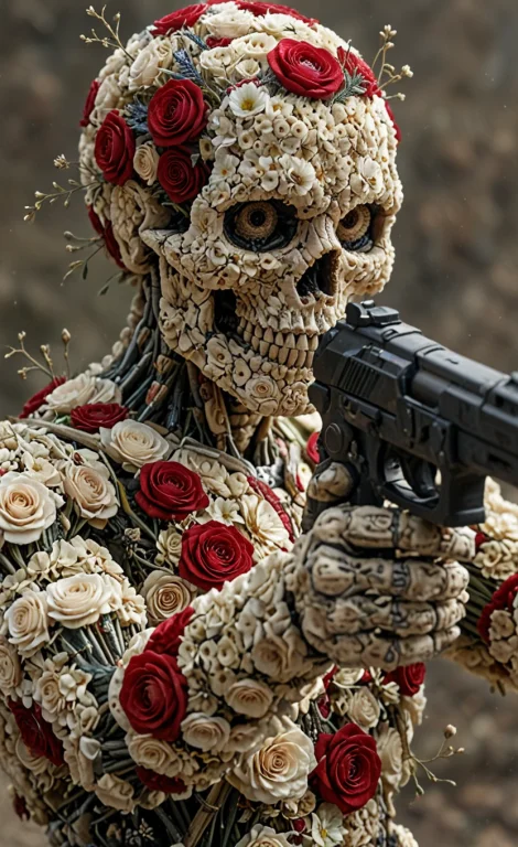 Close Up, Nvnfl0w3r, Futuristic Skull Robo Made From Bloody...