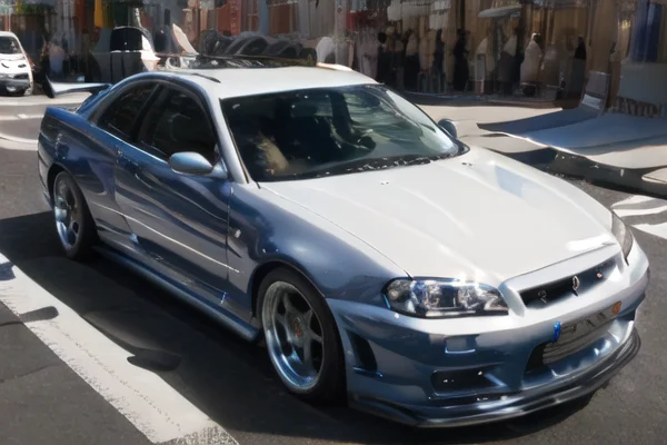 Masterpiece, Best Quality, Car,a White Skyliner34 With White...