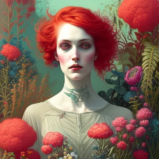 Portrait Of Victorian 80s Punk Woman With Red Hair, Splash O...