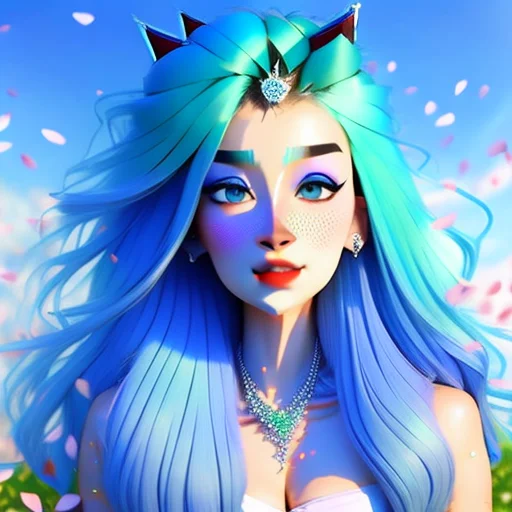 Samdoesarts, A Girl With Blue Hair And Horns And A Blue Sky...