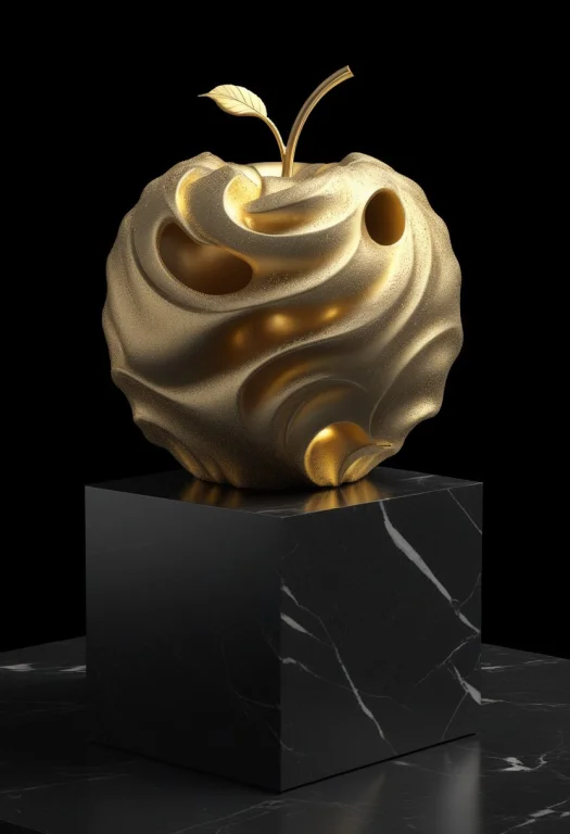 8k, Raw Digital Photo, A Golden Apple Completely Transformed...