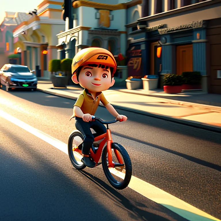 Cinemahelper, Cute Boy Cycling Through The Morning Streets O...