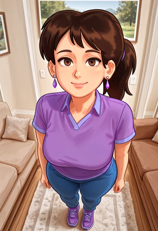 1girl,stsmia,brown Eyes,brown Hair,ponytail,earrings,curvy F...