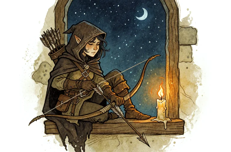 Dragonbanerpg. A Lone Archer In A Dark Brown Hooded Cloak Wi...