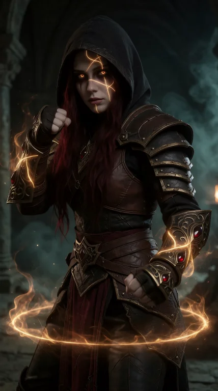 Its A Cinematic Photo Of A Female Warmonk Diablo4, She Is A...