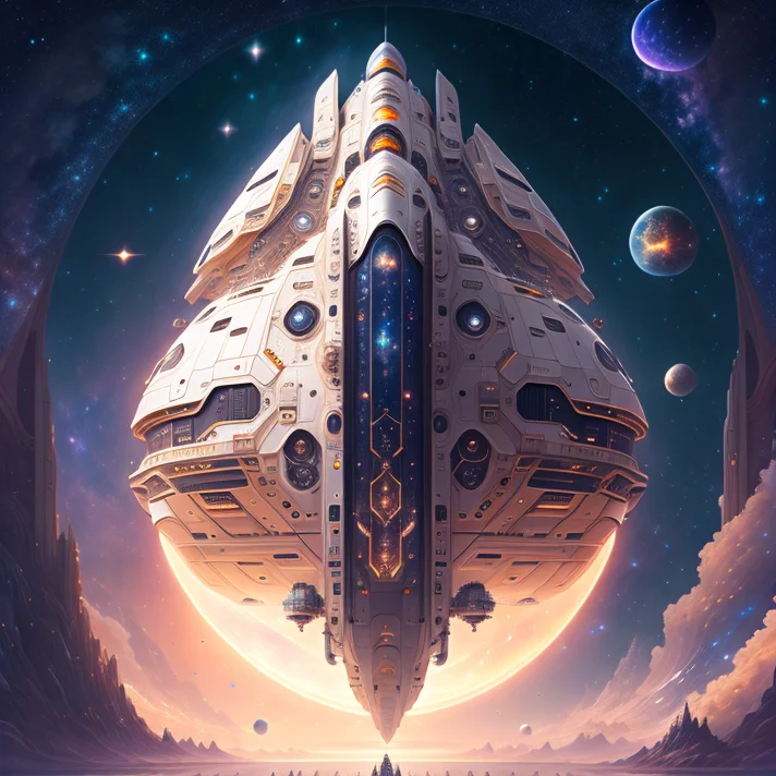 Intricate Detailed Spaceship Floating In A Huge Galaxy, Arts...