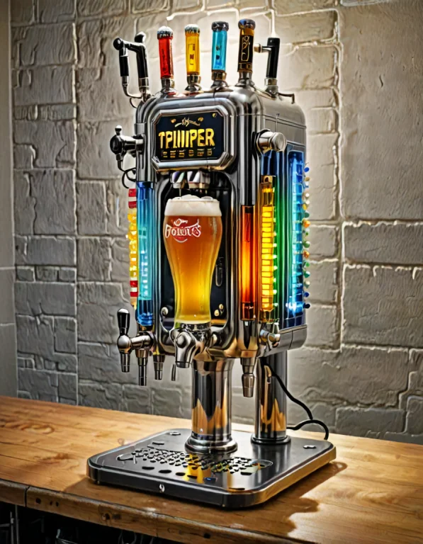A Draft Beer Dispenser Tap On A Bar Counter, Entirely Constr...