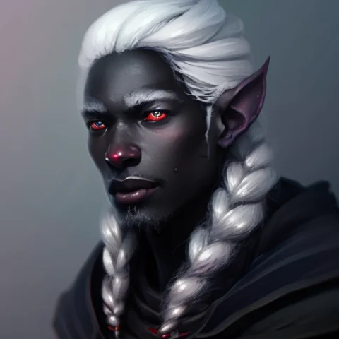 Close-up Portrait Of A Zimbabwean Drow Person With Gray Drea... — Stable Diffusion AI Prompt: Close-up Portrait of a Zimbabwean Drow Person with gray dreadlocks hair, Frostpu...