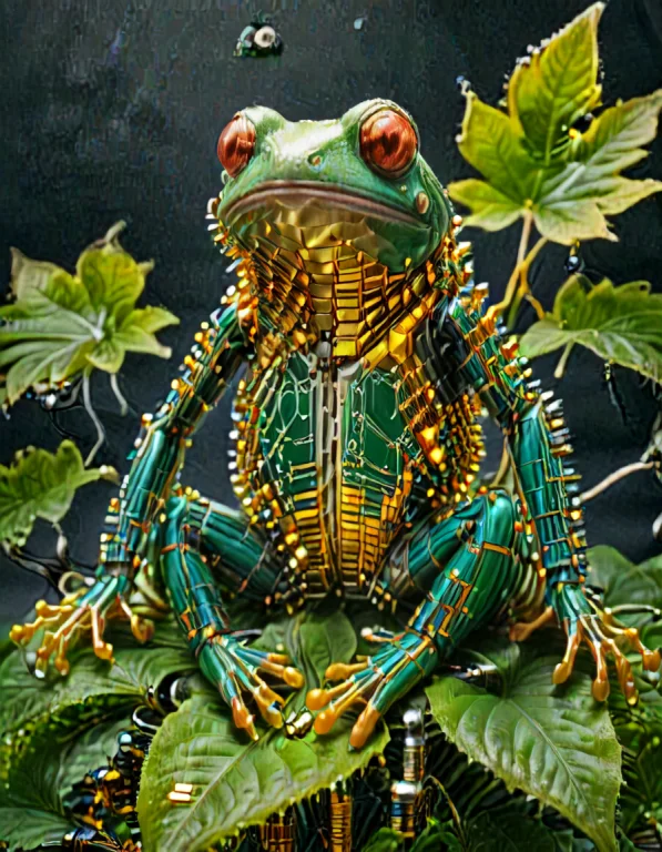 A Macro Photography Close-up Of A Tiny Tree Frog Sitting On...