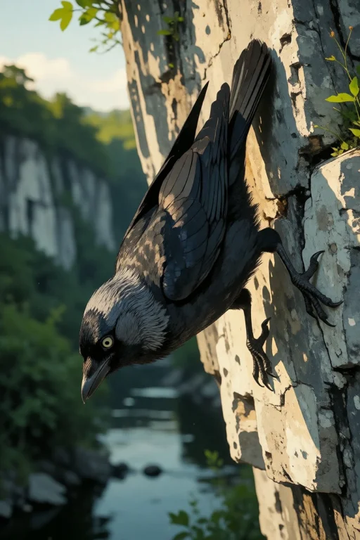 Nature, A Jackdaw Peeling Off A Limestone Cliff In A Tight T...