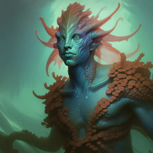 Close-up Portrait Of A Atlantian Coral Merfolkperson, Fantas...