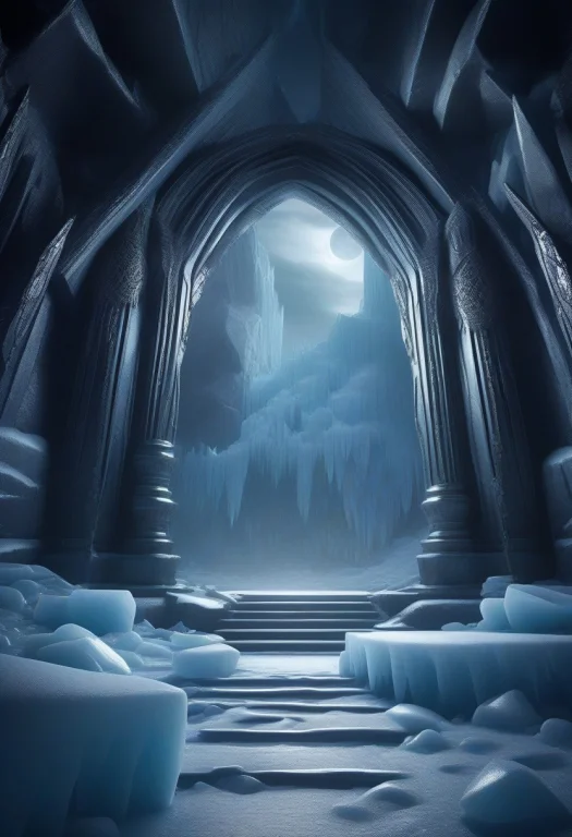 High Quality, Detailed, A Frozen Throne Room Deep Beneath A...