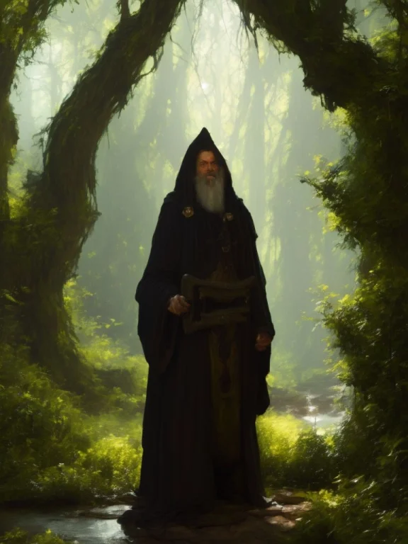 A Solitary Mage In An Enchanted Forest, The Lone Wizard Hold...