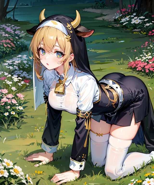 Masterpiece,1girl,solo,incredibly Absurdres,veil,nun,cow Hor...