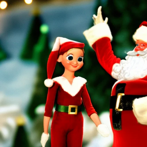 Xmas, High Quality, Girl Elf On Kness In Front Of Santa, Cla...