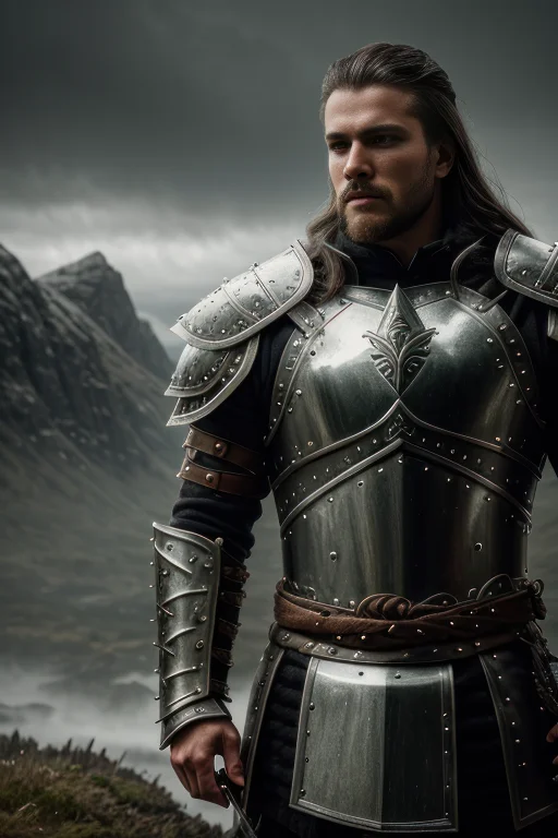Portrait Photo Of A Brutal Nordic Warrior, Wearing Intricate...