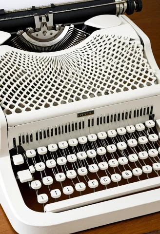 Gyroid, Gyroid Lattice, Photorealistic, A Vintage Typewriter... — Stable Diffusion AI Prompt: gyroid, gyroid lattice, photorealistic, a vintage typewriter rebuilt as white ma...