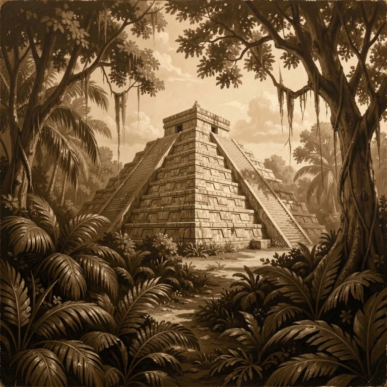 An Aztec Pyramid Rising Above Dense Jungle, Plein Air Painti...