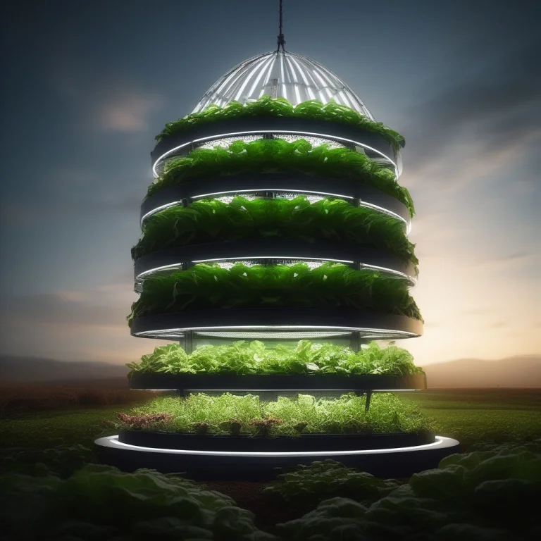 A Vertical Farm Tower Feeding A Domed Colony, Low Key Lighti...