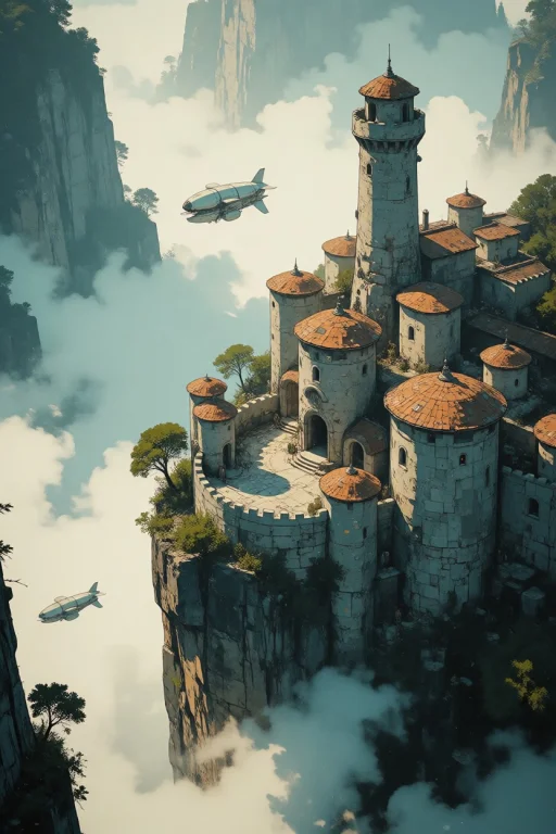 Nature, A Stylized Concept Art Illustration Of A Fortified C...