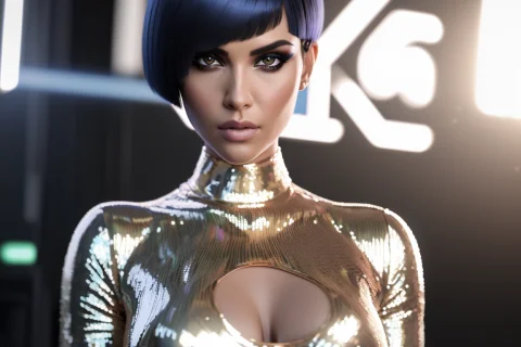 A 3d Render Of Woman With A Sleek, Bobbed Haircut And Smolde... — Stable Diffusion AI Prompt: A 3d render of woman with a sleek, bobbed haircut and smoldering gaze She is ado...