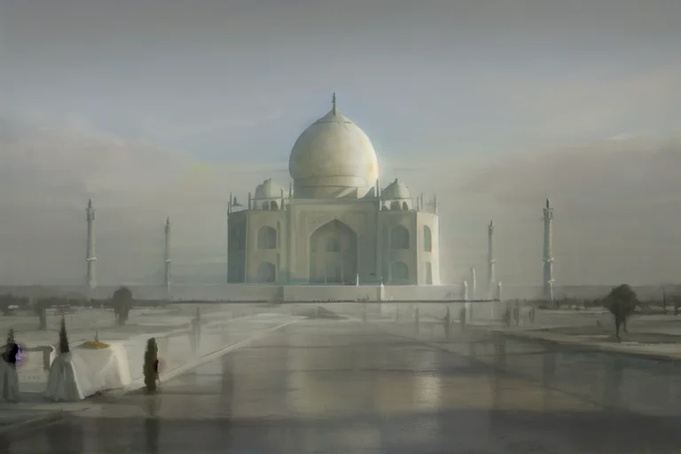 A Painting Of A Large White Building With A Large Dome On To...