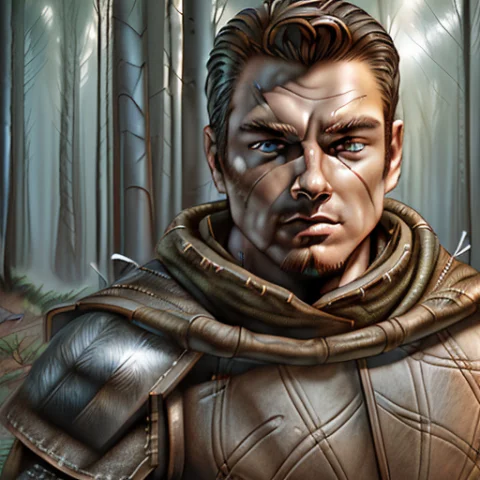 Man, Ranger, Leather Armor, Forest, Lorabgp1, Bgp Style — Stable Diffusion AI Prompt: man, ranger, leather armor, forest, , bgp style