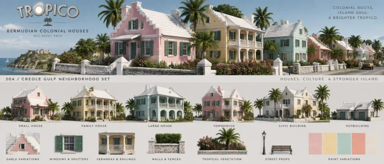 Bermudian Colonial Houses, Tropico Games Dlc Asset Pack, 30a...
