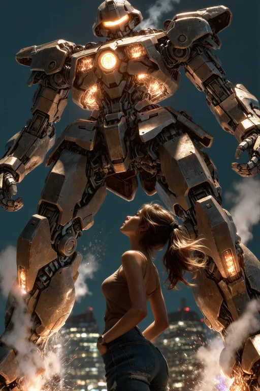An Extreme Low-angle Shot, Anime Style Illustration, Of A Wo...
