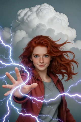 L33na Fills Most Of The Portrait Frame As Magical Lightning... — Stable Diffusion AI Prompt: l33na fills most of the portrait frame as magical lightning spirals around her o...