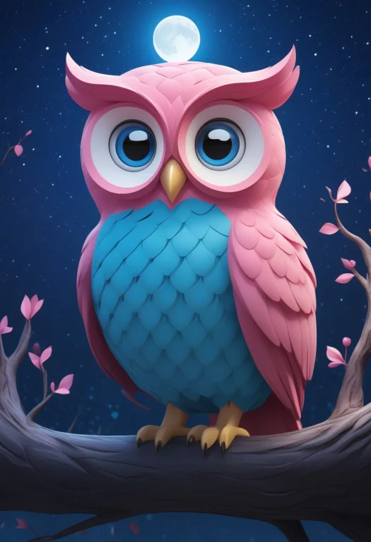 All Made Of Gyroid Shape, Cute Pink And Blue Owl, Stylized W...