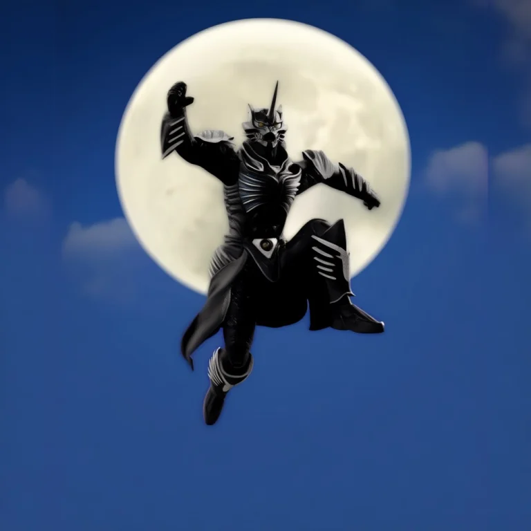 Zen Aku Jumping In Sky In Front Of Moon.