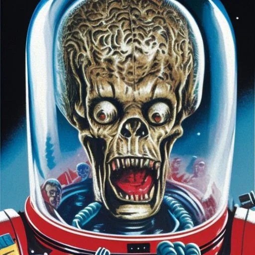 A Portrait Painting An Alien In A Clear Space Suit Helmet In...