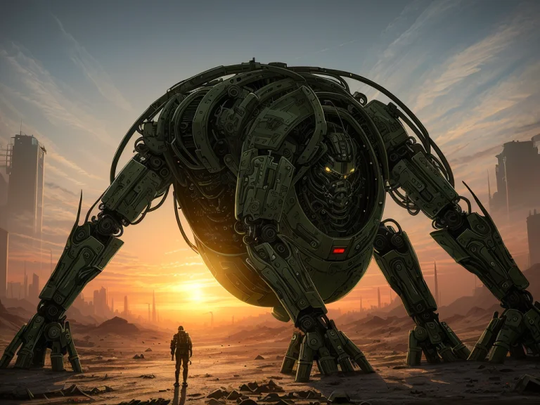 Bio Mechanical Hydraulic Humanoid Cyborg Arthropod In A Post...
