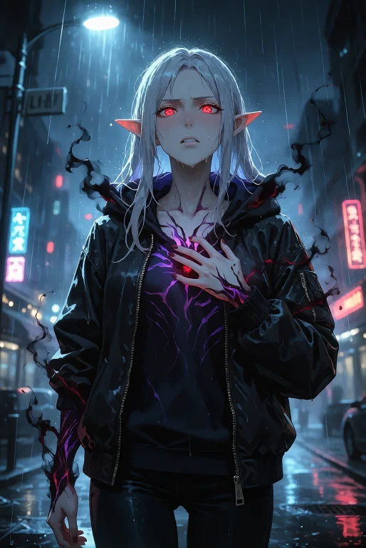 A Tense Semi-anime Scene At Night In The Rain, A Beautiful E...