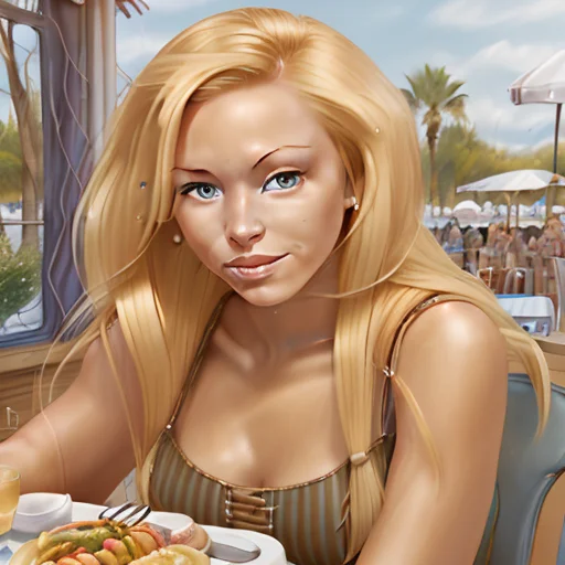 Beautiful Woman, Blond Hair, Sitting, Summer, Diner, Lorabgp...