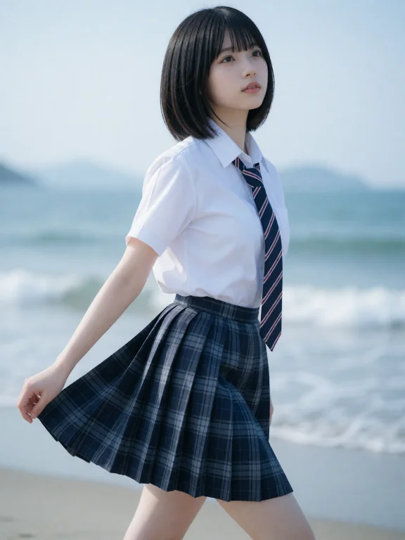 A Young Japanese Woman. A Young Female With A Sleek Black Bo...