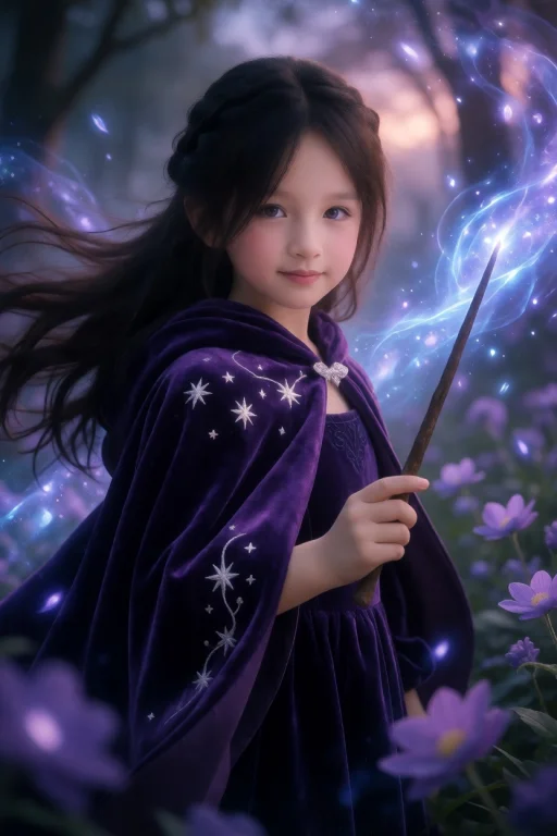 A Beautiful Young Witch Girl With Long Flowing Dark Hair, We...