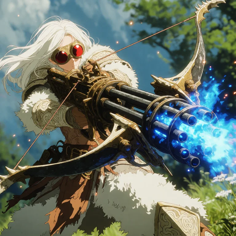 A Dynamic Wide Shot Of A Fierce Female Hunter In An Ancient,...